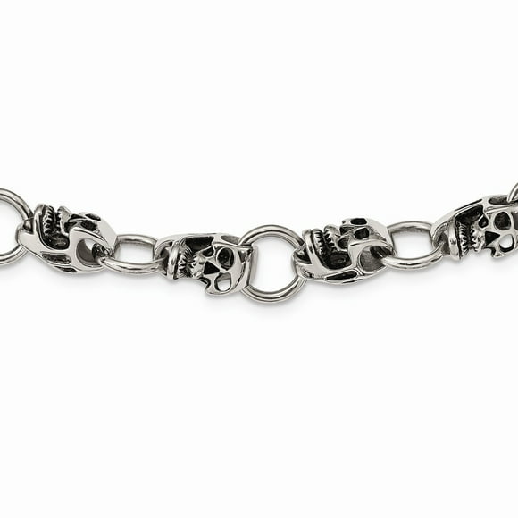 with Secure Lobster Lock Clasp 15mm Stainless Steel Antiqued-Style Skulls Bracelet 